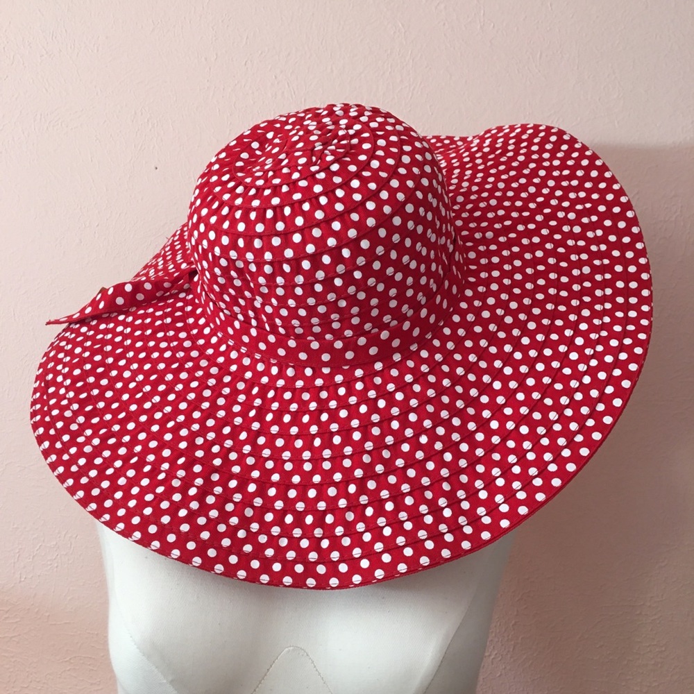 Vintage style Hatagirl Retro Wide brim Sunhat Red Polka dot - Picture 7 of 8